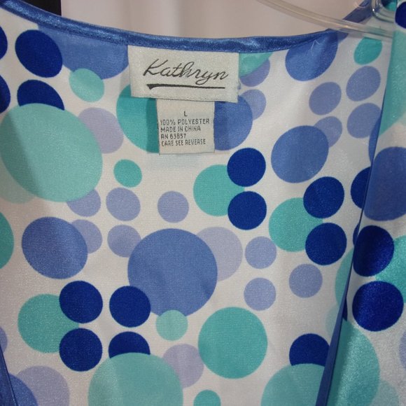 Kathryn Blue & Aqua Dots on White Sexy Short Satin Robe NWOT - Picture 7 of 8